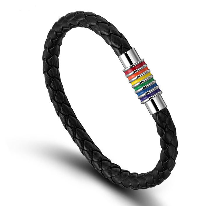 Armband "Rainbow" i läder och rostfritt stål
