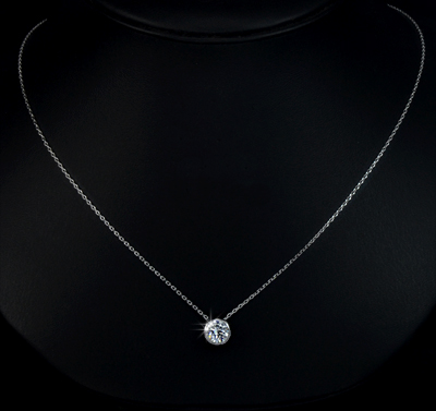 Halsband "The Eye" med litet runt hänge i Cubic Zirconia Solitaire och platinumplätering - 2