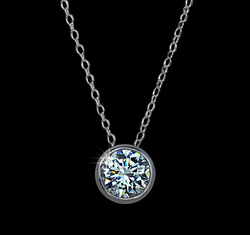 Halsband "The Eye" med litet runt hänge i Cubic Zirconia Solitaire och platinumplätering