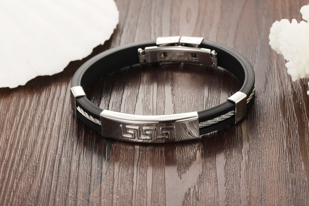 Armband i Silikon med wire och detaljer i rostfritt stål - 5