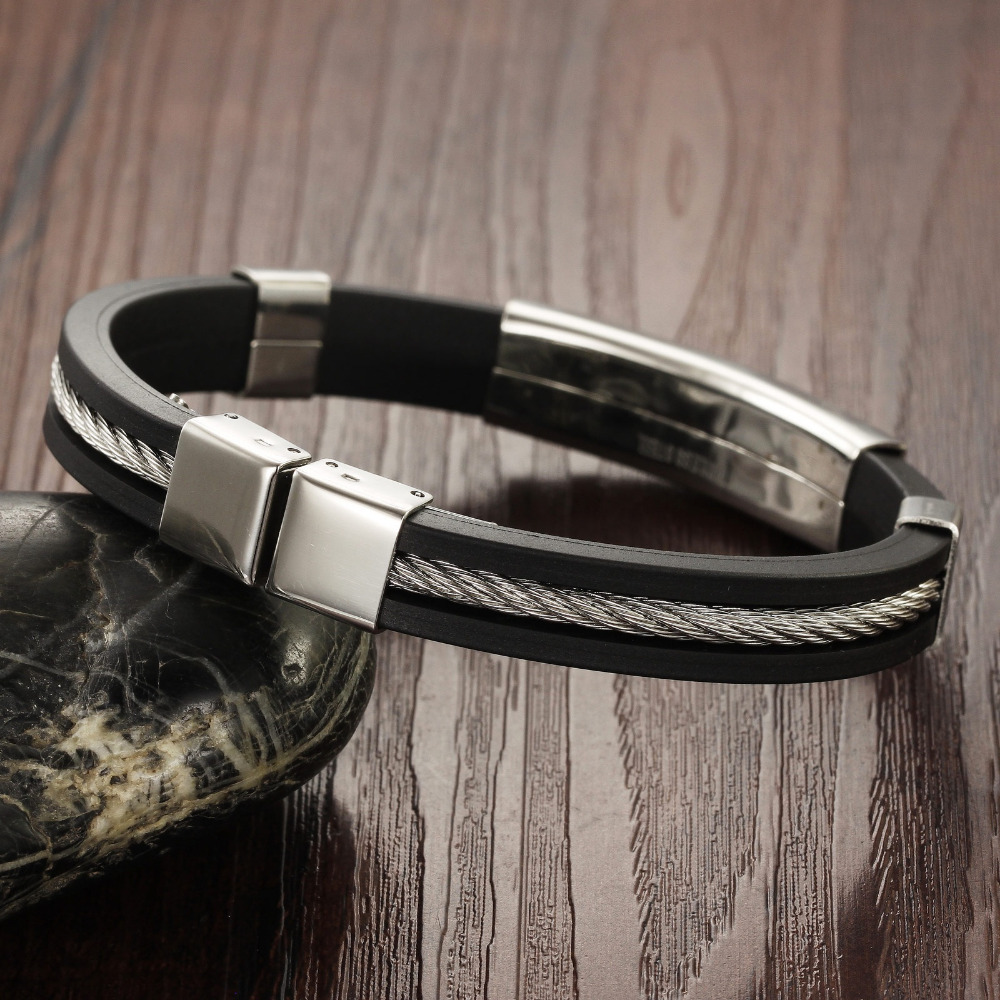Armband i Silikon med wire och detaljer i rostfritt stål - 4