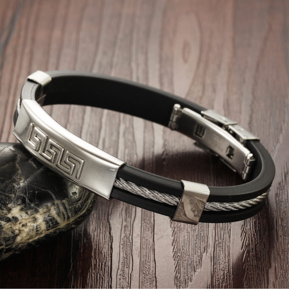Armband i Silikon med wire och detaljer i rostfritt stål - 3