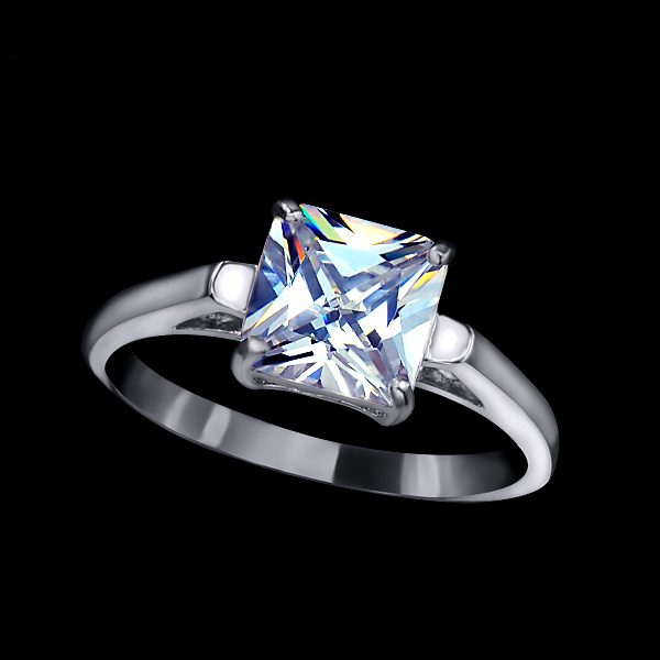 Ring med en kvadratisk sten i 8 mm Cubic Zirconia och i platinumplätering - 2