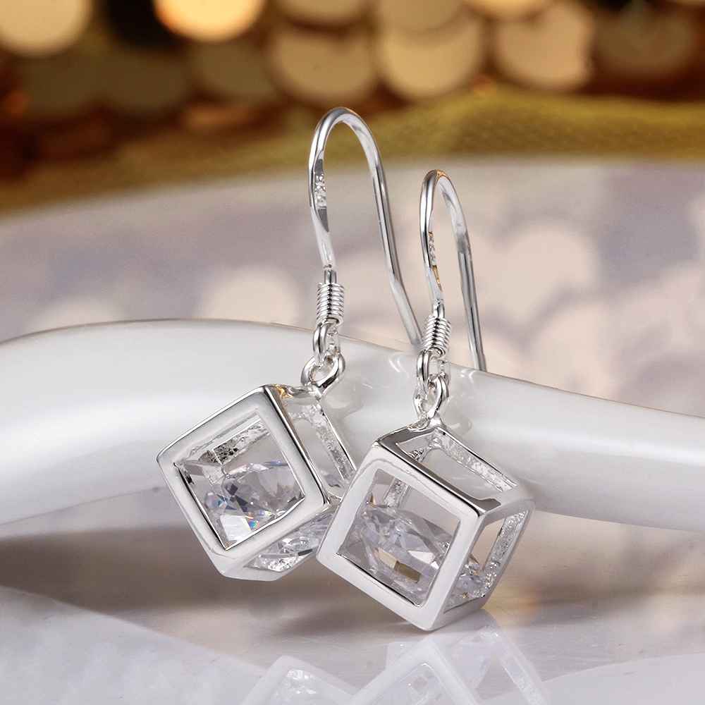 Örhängen "Crystal Square" med integrerade kristaller och i 925 Sterling Silverplätering - 4