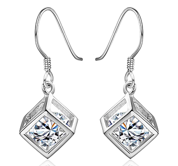 Örhängen "Crystal Square" med integrerade kristaller och i 925 Sterling Silverplätering