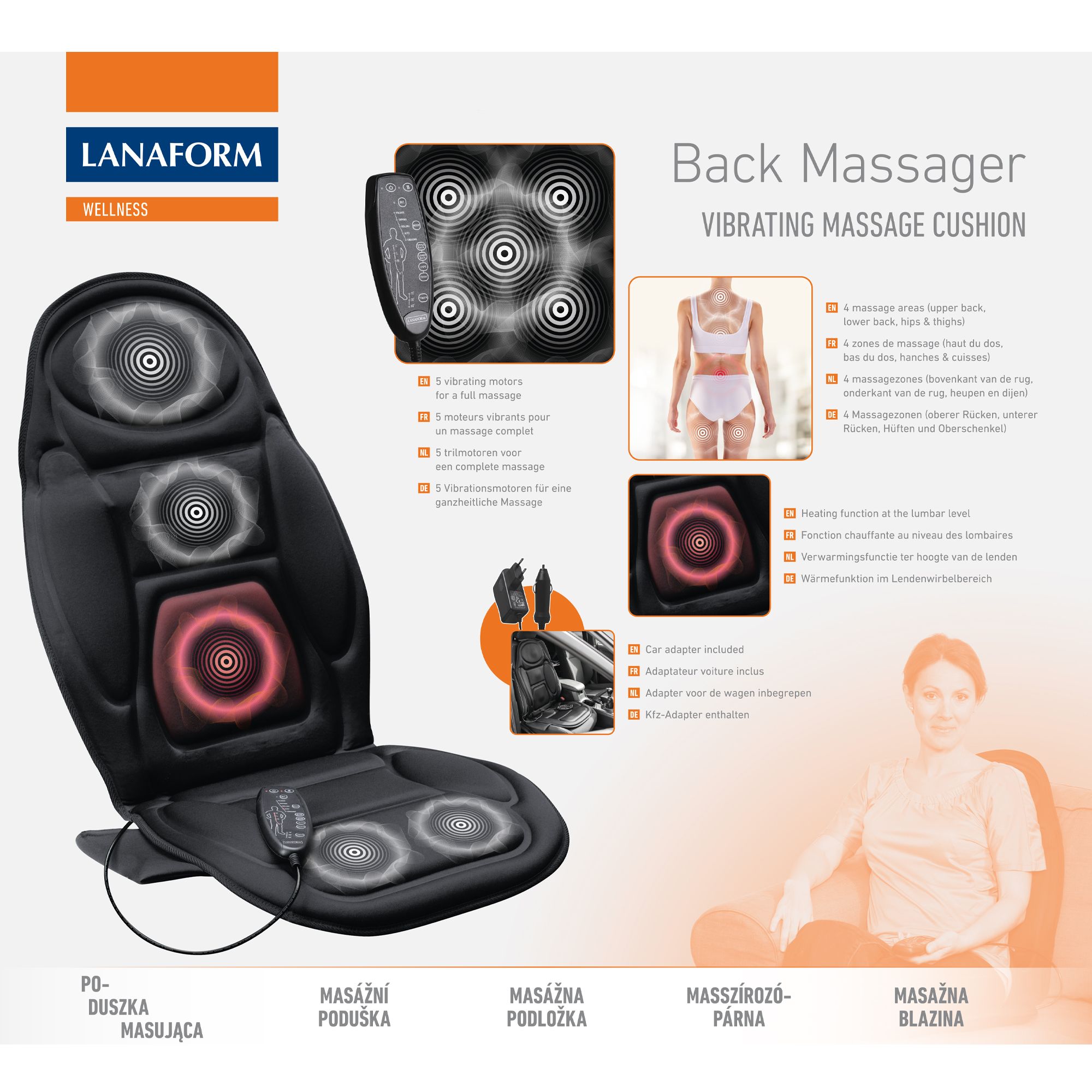 Lanaform Back Massager – Vibrerande massagekudde med värme för rygg och säte - 5