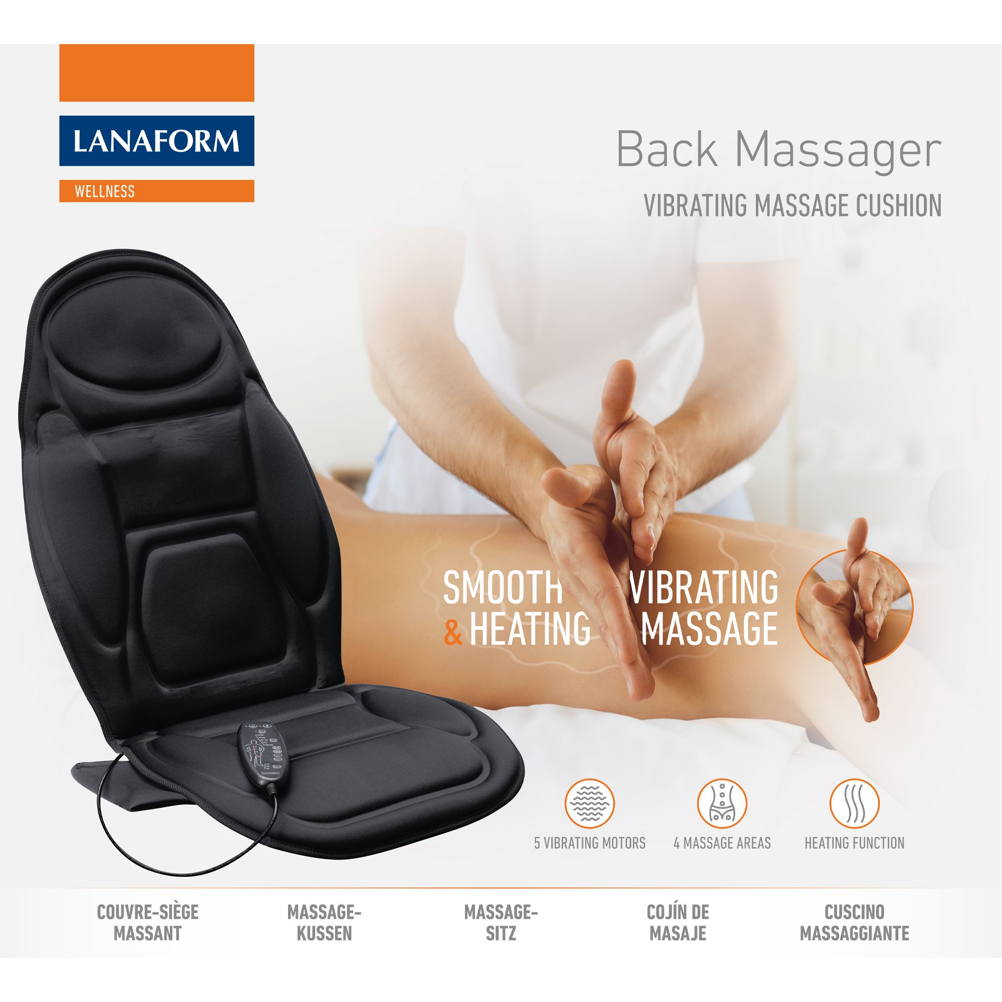 Lanaform Back Massager – Vibrerande massagekudde med värme för rygg och säte - 4