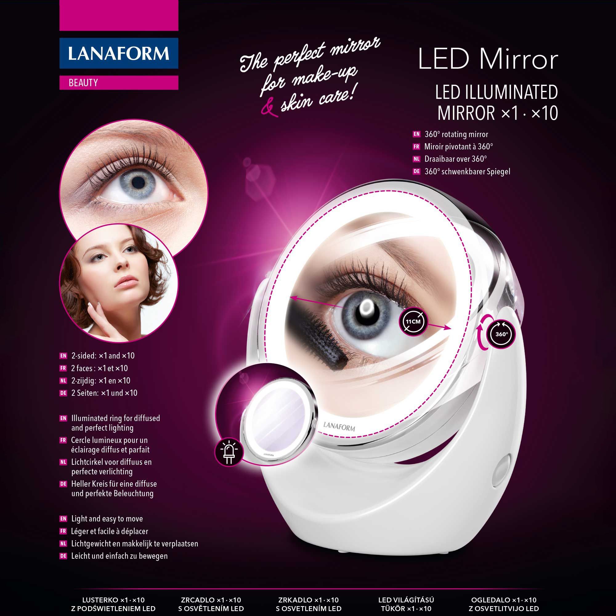 Lanaform LED Mirror – Sminkspegel med LED-ljus och magnetisk 10x förstoring - 5