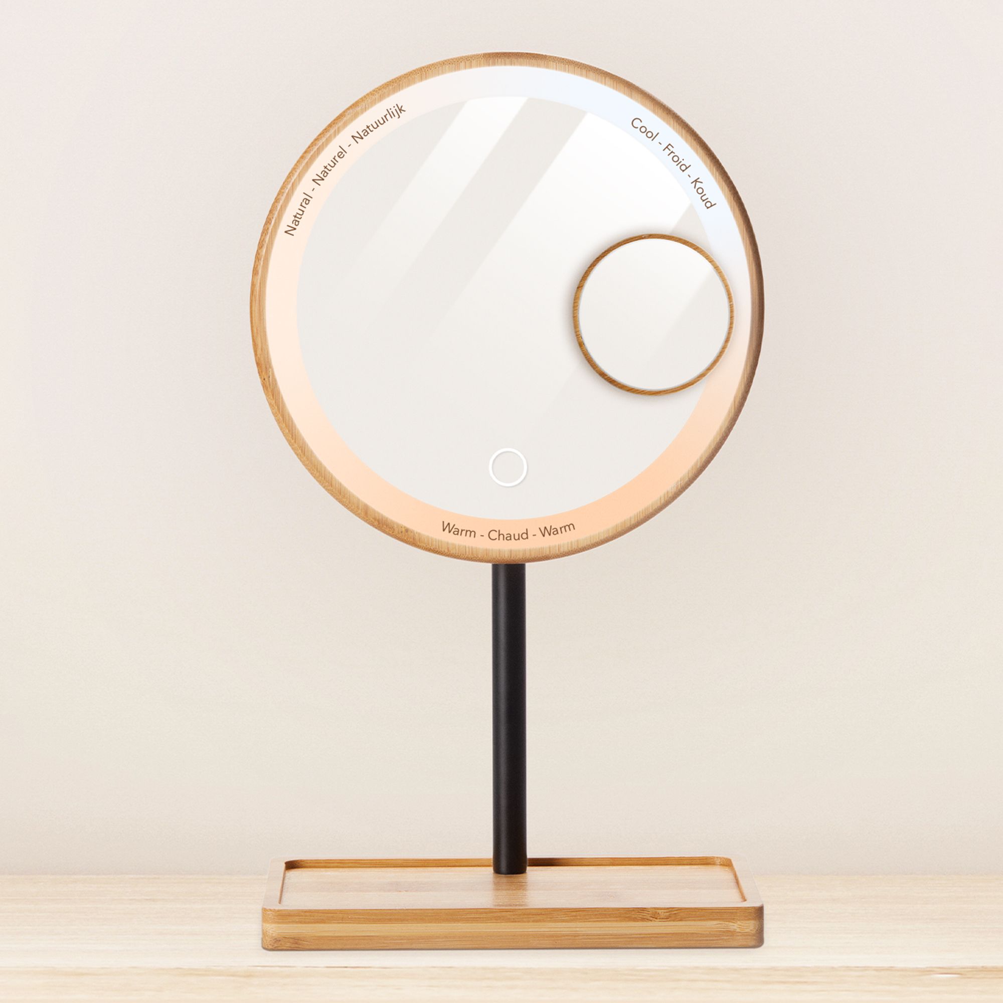 Lanaform Bamboo Mirror – Laddningsbar sminkspegel med LED-belysning och bambudetaljer - 3