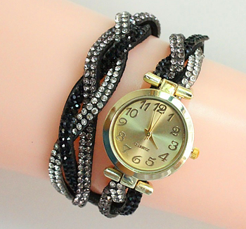 Klocka - Strass -Svart