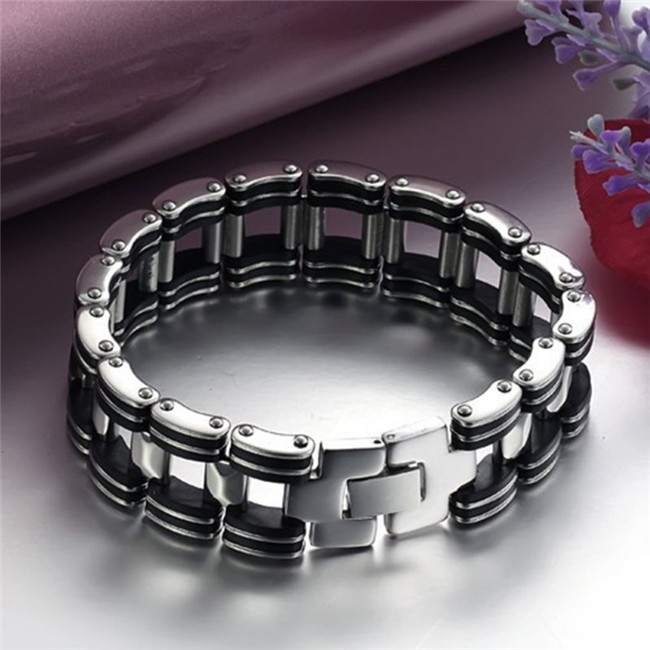 Armband i rostfritt stål och svart gummi - 4