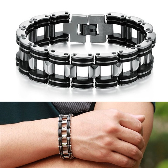 Armband i rostfritt stål och svart gummi - 2