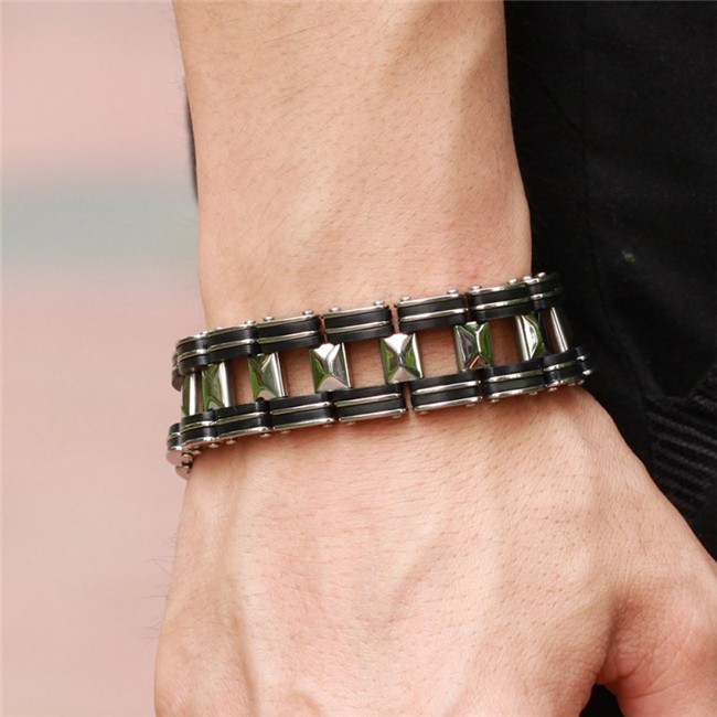 Armband i rostfritt stål och svart gummi - 5