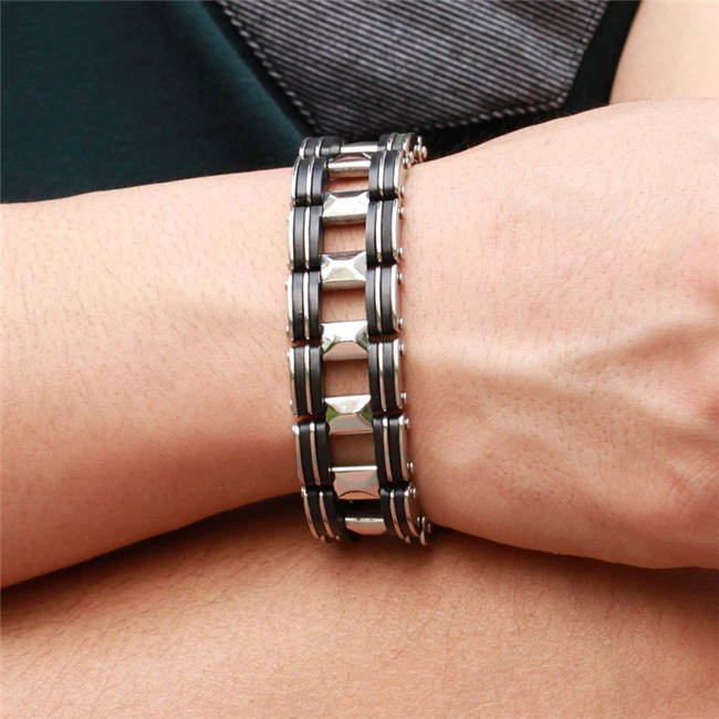 Armband i rostfritt stål och svart gummi - 3