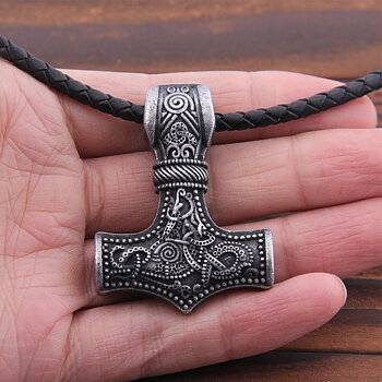 Halsband "Mjölnir" med läderrem -längd  70 cm