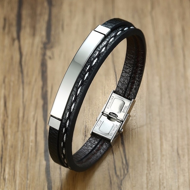 Läderarmband "Sew line"