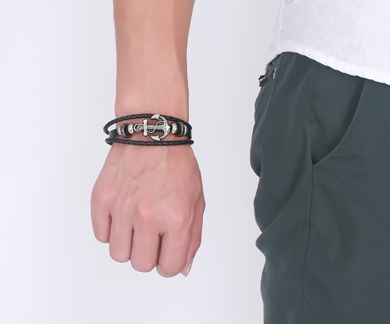 Läderarmband "Anchor" -Svart - 3