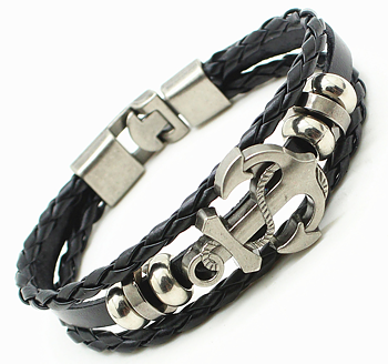Läderarmband "Anchor" -Svart