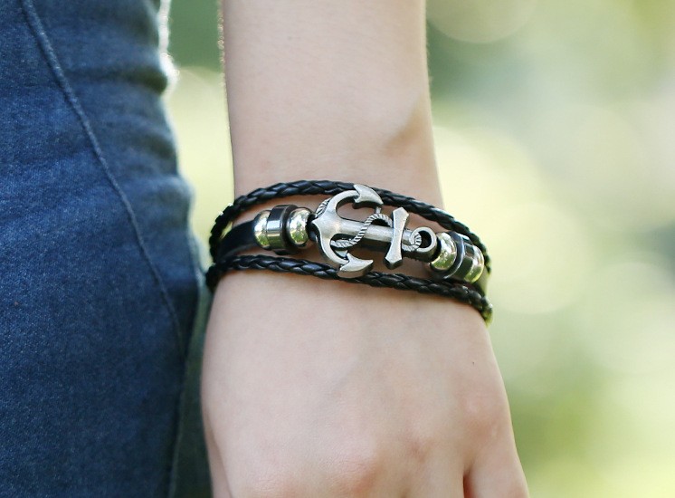 Läderarmband "Anchor" -Svart - 4