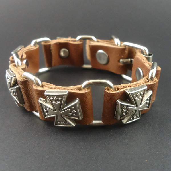 Läderarmband "Five Cross" med metalldetaljer - 2