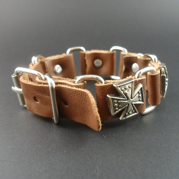 Läderarmband "Five Cross" med metalldetaljer - 3