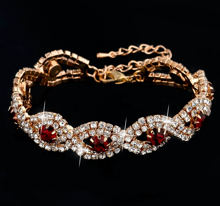 Armband med Cubic Zirconia och Austrian Crystals samt i 18 K Guldplätering -Röda stenar