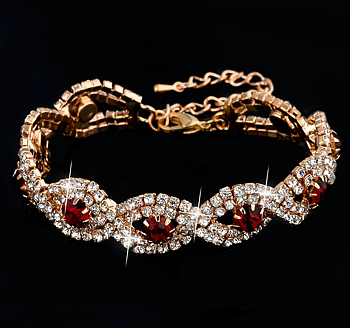Armband med Cubic Zirconia och Austrian Crystals samt i 18 K Guldplätering -Röda stenar
