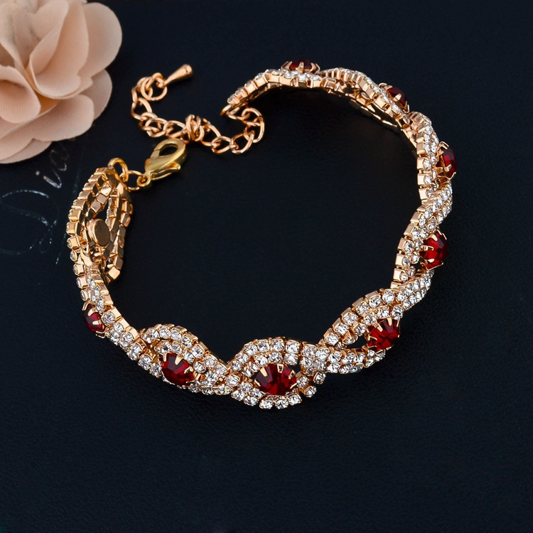 Armband med Cubic Zirconia och Austrian Crystals samt i 18 K Guldplätering -Röda stenar - 6