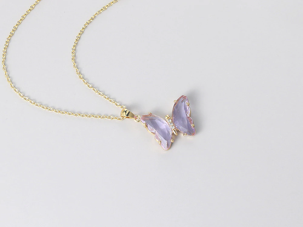 Halsband "Butterfly" i 18K Guldplätering -Rosa kristaller - 2