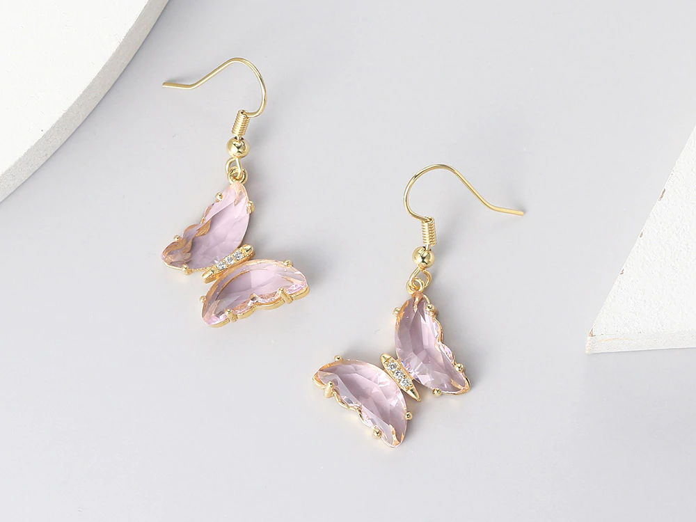 Örhängen "Butterfly" i 18K Guldplätering -Rosa kristaller - 2