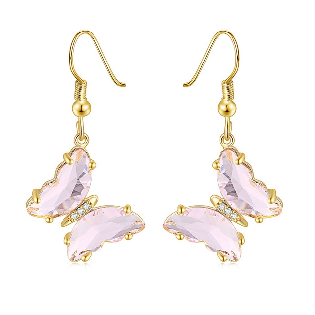 Örhängen "Butterfly" i 18K Guldplätering -Rosa kristaller