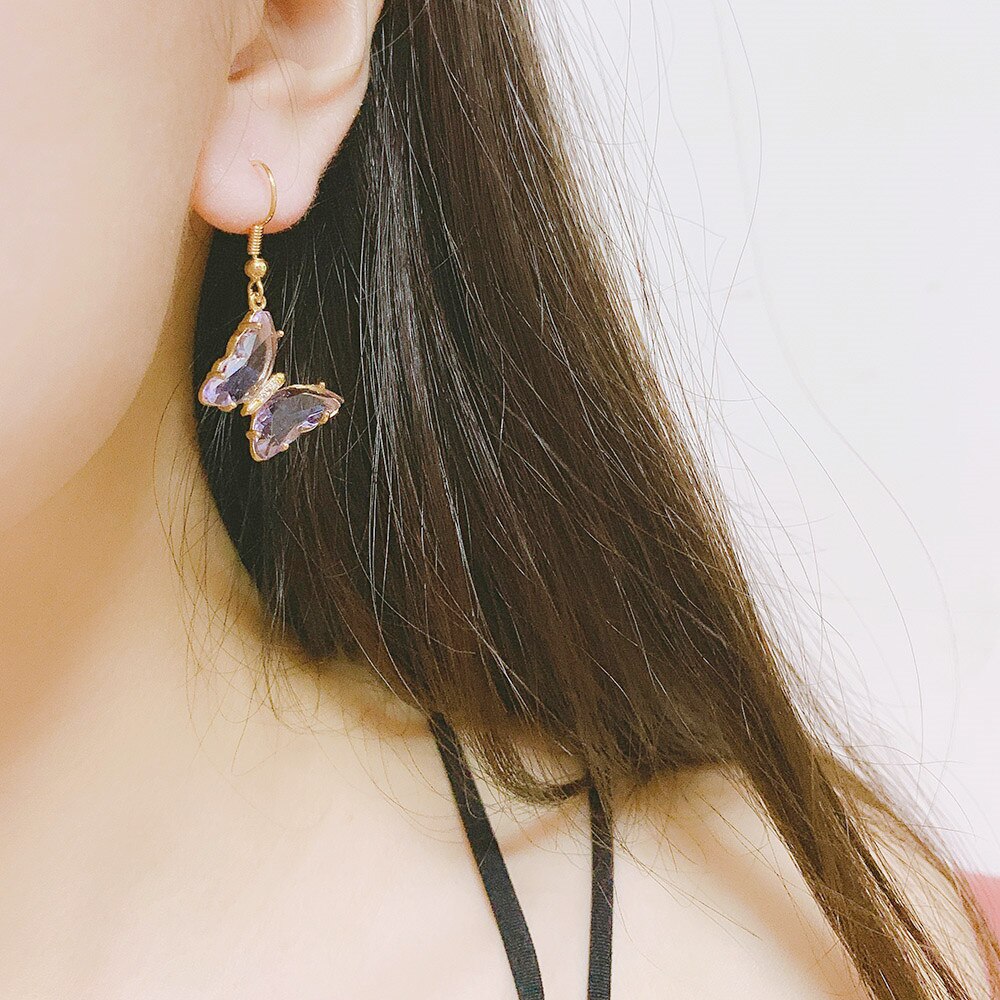 Örhängen "Butterfly" i 18K Guldplätering -Rosa kristaller - 3