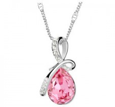 Halsband "Waterdrops" i kristall och silverplätering -Rosa