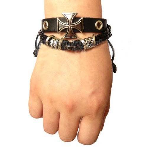 Läderarmband med detaljer i rostfritt stål - 3