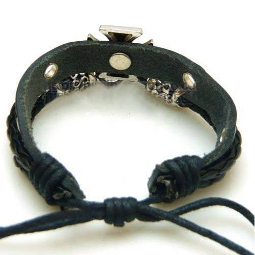 Läderarmband med detaljer i rostfritt stål - 2