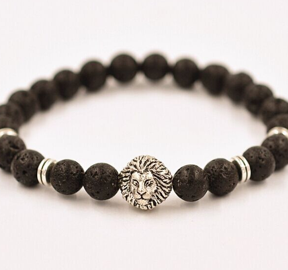 Armband "Buddha -Lion" -Svart Lava/Silver