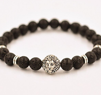 Armband "Buddha -Lion" -Svart Lava/Silver