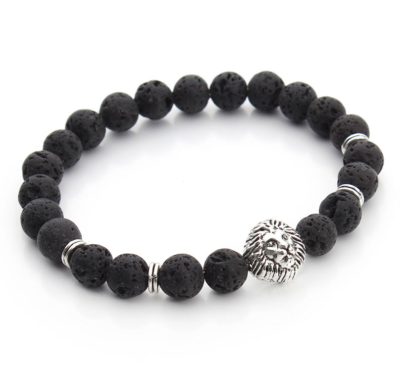 Armband "Buddha -Lion" -Svart Lava/Silver - 2