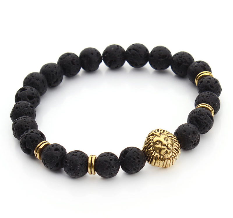 Armband "Buddha -Lion" -Svart Lava/Guld - 2