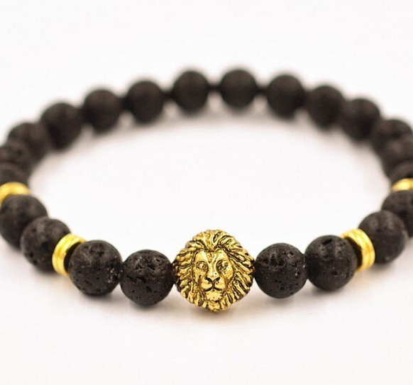 Armband "Buddha -Lion" -Svart Lava/Guld