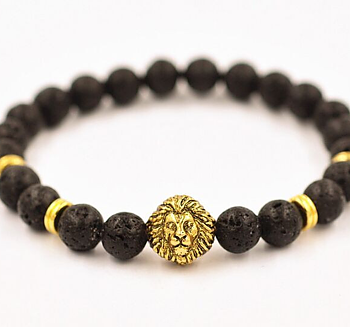 Armband "Buddha -Lion" -Svart Lava/Guld
