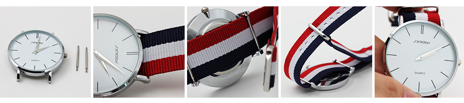 SINOBI Nato strap -Superslimmad klocka -Blå/Vit/Röd smala ränder - 5