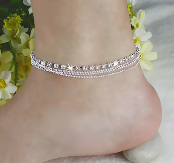 Ankelkedja "Crystalpearls" med Silverpläterad kedja