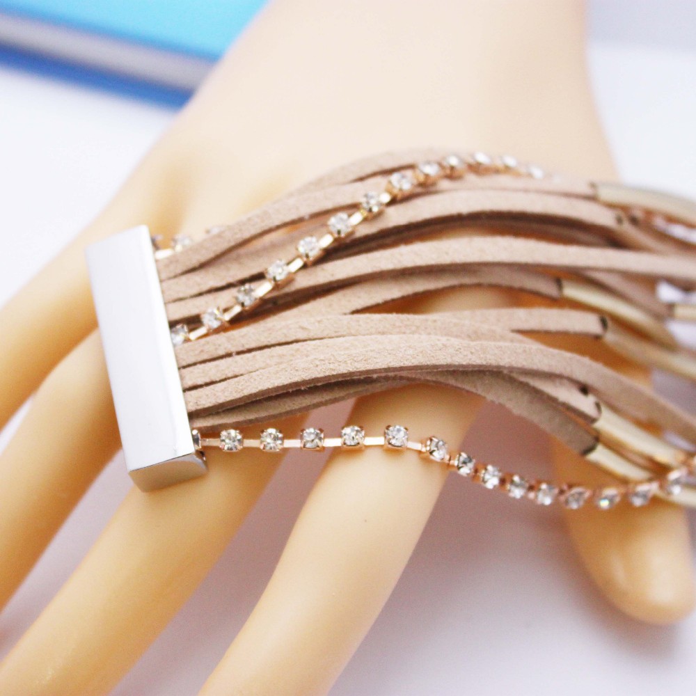 Armband i läder och Strasskristaller samt i 18 K Guldplätering - 3