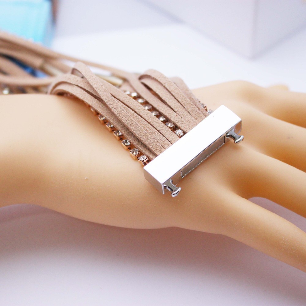 Armband i läder och Strasskristaller samt i 18 K Guldplätering - 4