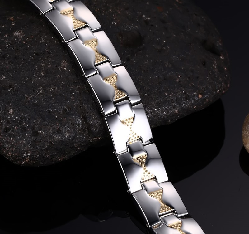 Magnetarmband i rostfritt stål och med 18 K guldplätering - 3
