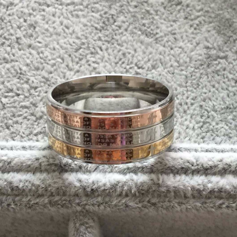 Ring "Padre Nuestro" i tre skikt med plätering -18K Roséguld, 18K Guld och Platinum - 4