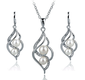 Smyckeset med Austrian Crystals och Simulated Pearls - 925 Sterling Silverplätering och vita Pärlor