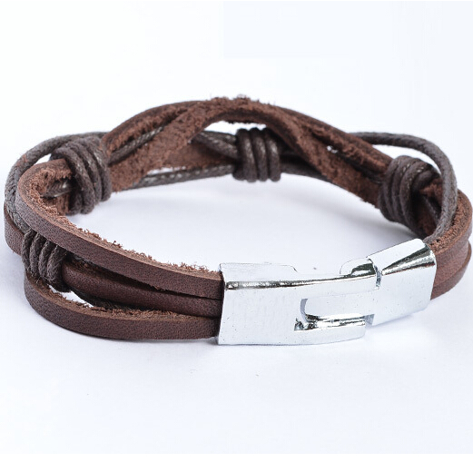 Läderarmband i flera lager med titaniumlåsning -Brun - 3