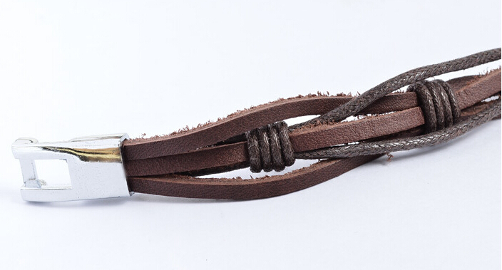 Läderarmband i flera lager med titaniumlåsning -Brun - 5